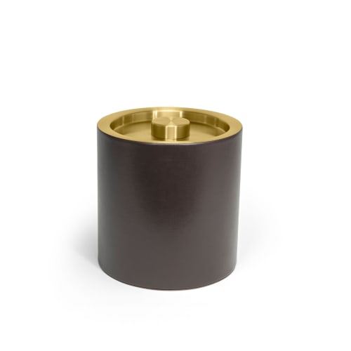 London Ice Bucket 3.5 Quart Round, Brown with Matte Brass Lid